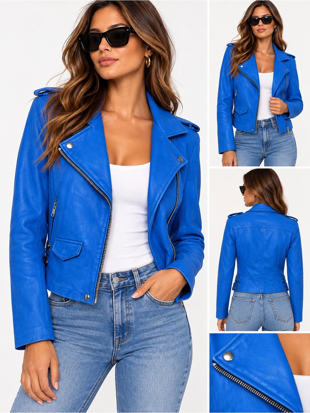 IRO Ashville Cobalt Blue Lamb Leather Moto Jacket Size 2